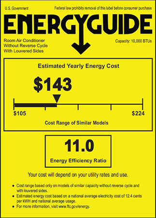 EER Energy Guide stickers are found on air conditioning units showing energy efficiency ratings